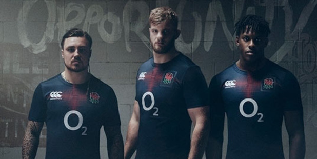 Jack Nowell (left), George Kruis (centre), and Maro Itoje helped launch the kit. Photo / canterbury.com