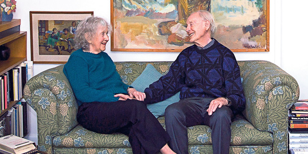 Sherrah and Tim in front of Toss Woollaston's Poet by the Sea (A Portrait of Charles Brasch). Photo / Pictures courtesy of the Francis family archives