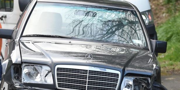 The Mercedes was involved in a crash on Maori Rd. Photo / Otago Daily Times