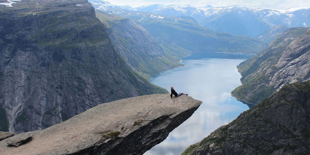 The iconic 'isolated' Trolltunga shot people queue for 20 minutes to get. Photo / 123RF