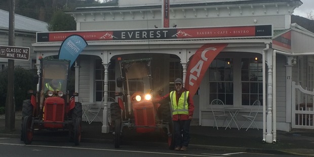 The tractors parked up in front of a cafe in Featherston names Everest. Photo / Supplied
