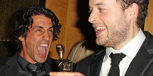 Hamish Blake poses with Andy Lee after Blake won the Gold Logie at the 2012 Logie Awards at the Crown Palladium . Photo / Getty