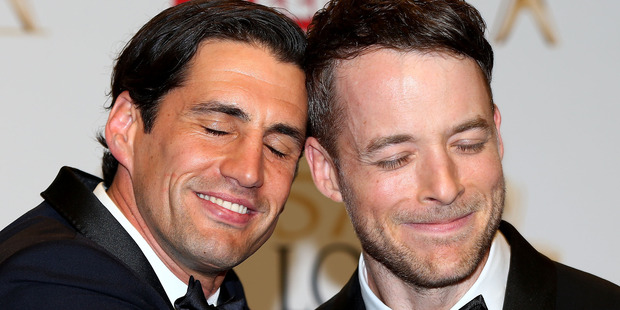 Andy Lee and Hamish Blake pose in the awards room at the 57th Annual Logie Awards at Crown Palladium on May 3, 2015 in Melbourne. Photo / Getty