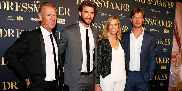 (L-R) Craig Hemsworth, Liam Hemsworth, Leonie Hemsworth and Chris Hemsworth arrive at Australian premiere of 'The Dressmaker.' Photo / Getty