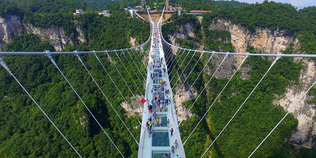 The structure is suspended between cliffs in Zhangjiajie National Park. Photo / Getty Images