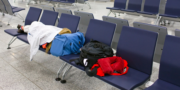 Stranded in an airport? Stake your claim where you can. Photo / 123RF