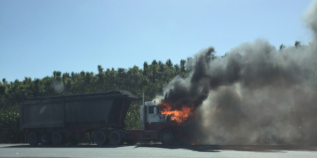 A truck caught fire on the southwestern motorway. Photo/supplied