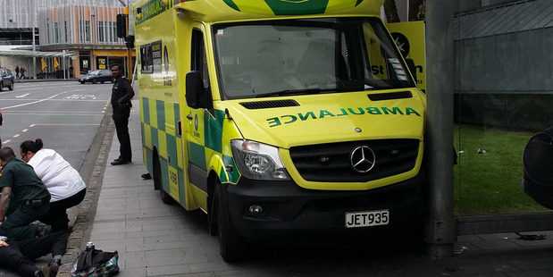 According to eyewitnesses, an ambulance hit three people at a bus stop in front of Auckland Hospital. Photo / Supplied