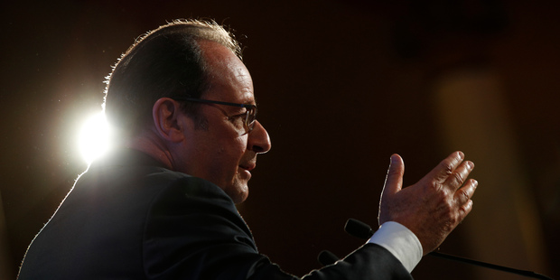 French President Francois Hollande delivers his speech about democracy and terrorism as he looks ahead to a potential bid for a second term. Photo / AP