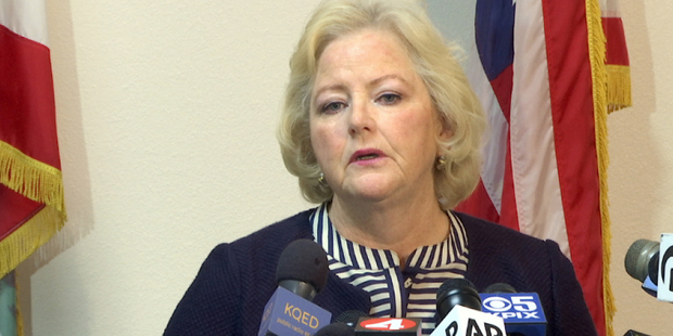 Alameda County District Attorney Nancy O'Malley announces that her office will charge seven current and former San Francisco Bay Area police officers in a sexual misconduct scandal. Photo / AP