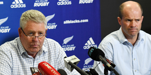 New Zealand Rugby chief executive Steve Tew and Chiefs boss Andrew Flexman fronted the press. Photo / SNPA