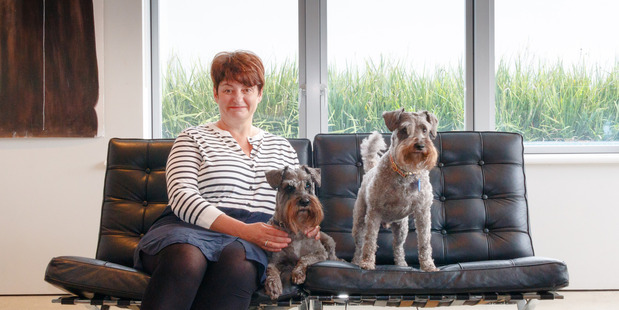 Travel Wags founder Sarah Hall and her pet dogs Billy and Archie.