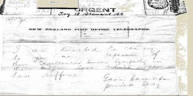 Telegraph of sympathy to William Alfred Prince's family. Supplied