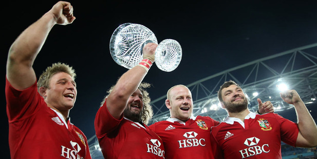 Lions players celebrate the series win over Australia in 2013. photo / Getty