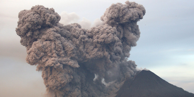 Mount Sinabung spews volcanic materials as seen from Gundaling, North Sumatra, Indonesia. Photo / AP