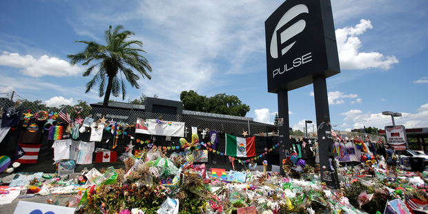 A photo from July shows a makeshift memorial outside the Pulse nightclub. Photo / AP