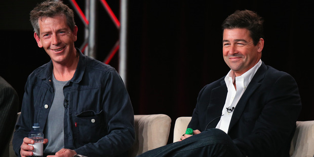 Ben Mendelsohn (L) and Kyle Chandler (R) speak onstage about Bloodline during the Netflix TCA Press Tour. Photo / Getty