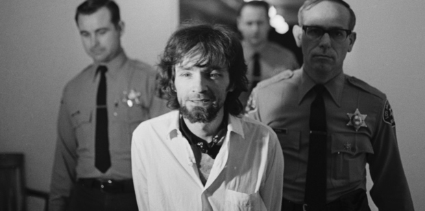 January 16, 1971-Los Angeles: Charles Manson, hippie cult leader, is brought into court 1/15 to hear the final arguments from the prosecution in the Tate-LaBianca murders. Photo / Getty