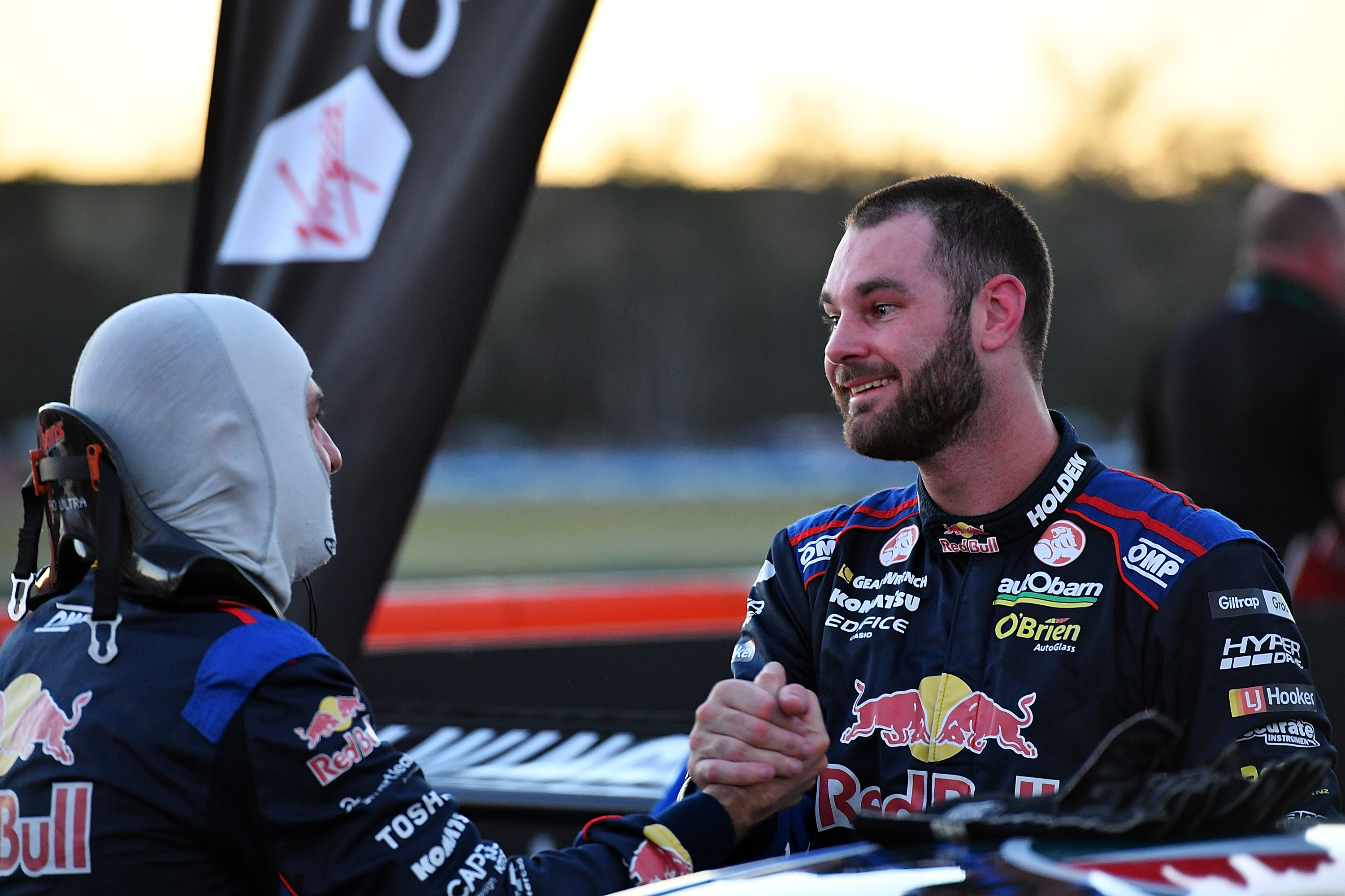 Red Bull Racing teammates Shane Van Gisbergen and Jamie Whincup after the Sydney SuperSprint.