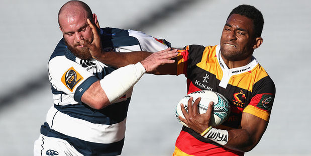 Sevu Reece of Waikato fends off Greg Pleasants-Tate of Auckland. Photo / Getty