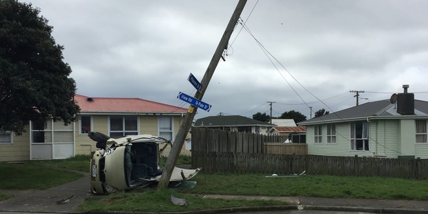 The car left the road and hit a power pole, landing on its side, Road Policing Constable Andy Ramsbottom said.