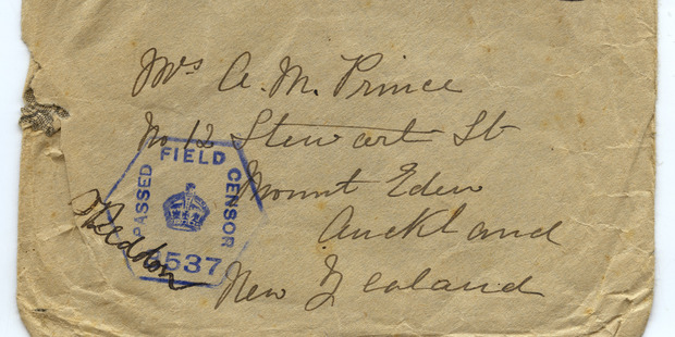 William Alfred Prince's letters to his mother, 1915-1916. Photo / Auckland War Memorial Museum Tāmaki Paenga Hira. MS-2011-3.