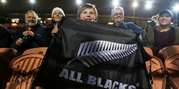 All Blacks fans at the All Blacks and Argentina Rugby Championship test match at Waikato Stadium in Hamilton. Photo / Jason Oxenham