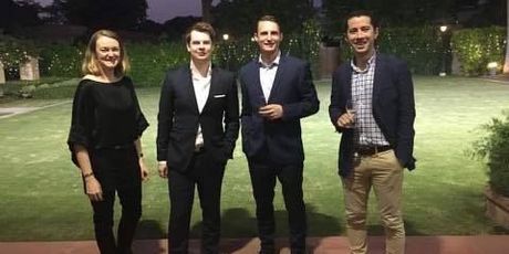 Bay of Plenty Times' Juliet Rowan, NBR reporter Jason Walls, Newshub's Tom Macrae and One News reporter Chris Chang at the New Zealand High Commission in Delhi. Photo/supplied