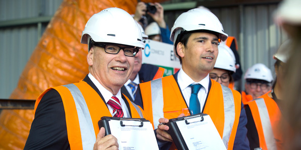 Auckland Mayor Len Brown (left) and transport Minister Simon Bridges at the site of the City Rail Loop. Photo / Nick Reed