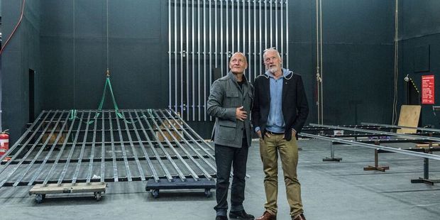 From the past to the present, ATC founder Simon Prast (left) on the new stage with ATC's current artistic director Colin McColl.