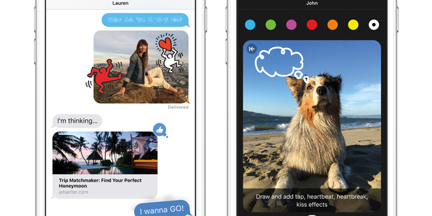 The Messages app has been redesigned to offer more expression options with the iOS 10 software update. Photo / AP