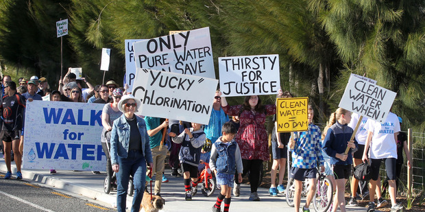 Havelock North residents protest after a gastro outbreak in Havelock North caused by water contamination. PHOTO/Duncan Brown