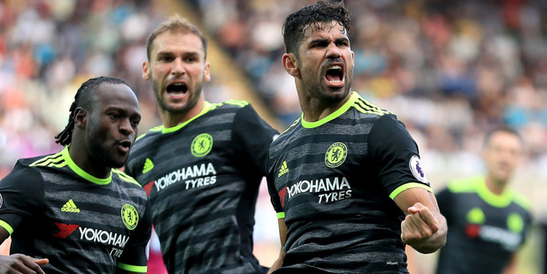Chelsea's Diego Costa, right, celebrates scoring during his team's English Premier League soccer match against Swansea City. photo / AP