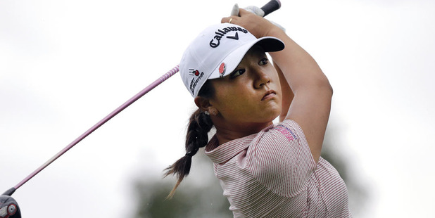 Lydia Ko tees off during her opening round at the Evian Championship. Photo / AP