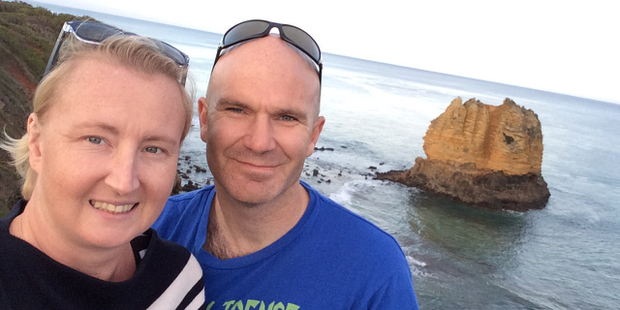 Leanne and her husband Gavin Thomson on some adventures around Australia during her treatment. Photo/Supplied