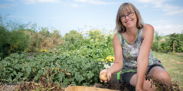 Gardening expert Sarah O'Neil in her vegetable garden. Picture / Ted Baghurst