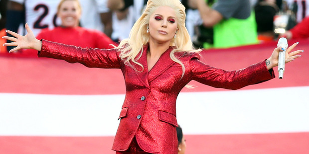 Lady Gaga sings the National Anthem at Super Bowl 50 at Levi's Stadium on February 7, 2016 in Santa Clara, California. Photo / Getty