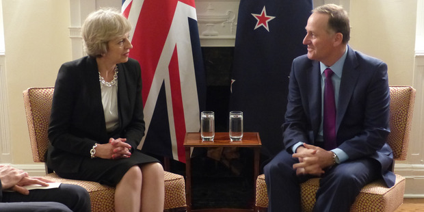 John Key meets British Prime Minister Theresa. Photo / Audrey Young