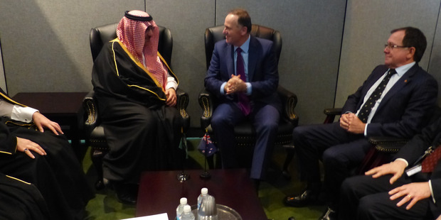 Saudi Deputy Prime Minister Mohammad bin Salman Al Saud meets John Key and Murray McCully. Photo / Audrey Young