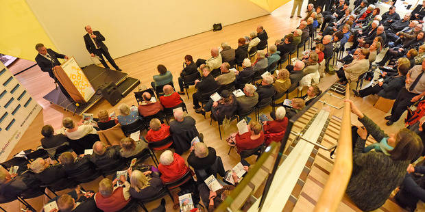 Tauranga Art Gallery was packed with residents for the Tauranga Mayoral Candidates Forum. PHOTO/GEORGE NOVAK
