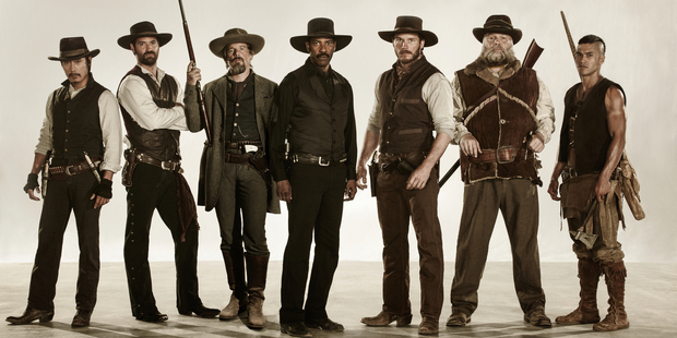 Byung-hun Lee, Manuel Garcia-Rulfo, Ethan Hawke, Denzel Washing, Chris Pratt, Vincent D'Onofrio and Martin Sensmeier star in Magnificent Seven.