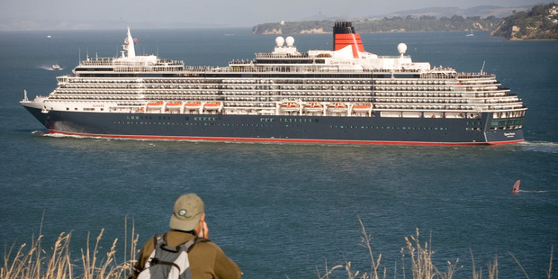 Cunard's Queen Victoria leaves Auckland during her maiden voyage around the world in 2008. Photo / NZ Herald