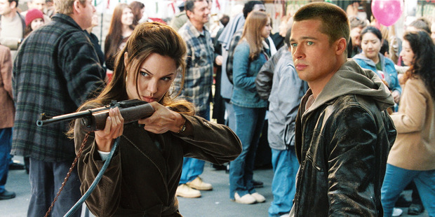 Angelina Jolie and Brad Pitt in a scene from the film Mr and Mrs Smith.