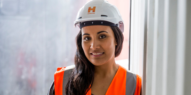 Hawkins site engineer Sapoa Rimoni encourages women as well as men to join Auckland's booming construction industry. Photo / Supplied