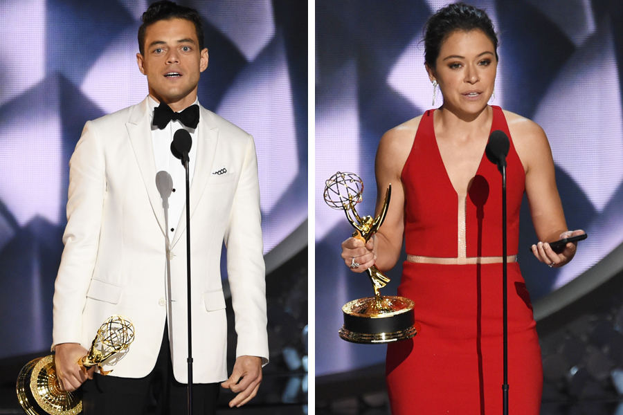 Rami Malek of Mr. Robot and Tatiana Maslany of Orphan Black were the winners for best drama acting. Photos / AP