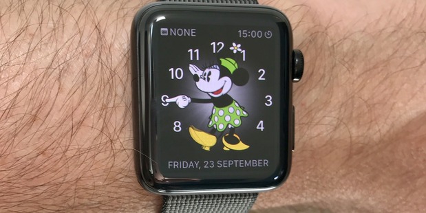 Apple Watch Series 2 with the new watchOS 3 Minnie Mouse face. Photo / Juha Saarinen