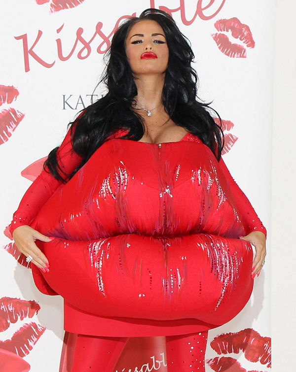 Price took a literal approach to her outfit at the launch of fragrance Kissable. Photo / Getty