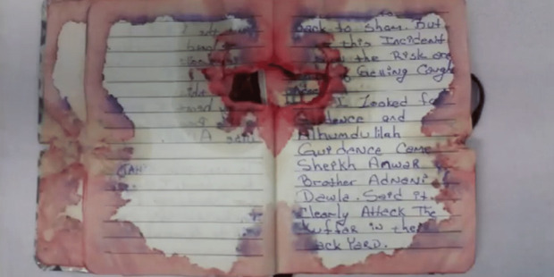 During a hearing today, Congressman Michael McCaul displayed what he said was a copy of the journal found on Ahmad Rahami. Photo / Screenshot via House Homeland Security Committee.