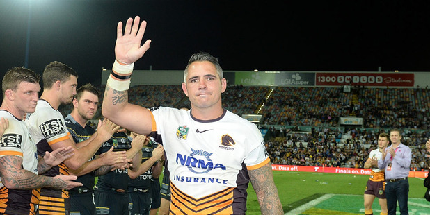 Corey Parker of the Broncos farewells fans after his last ever NRL match. Photo / Getty