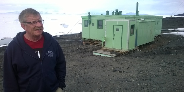 Scott Base senior staff member, Major Mac McColl, outside Hillary's Hut at Scott Base. Photo / Jamie Morton